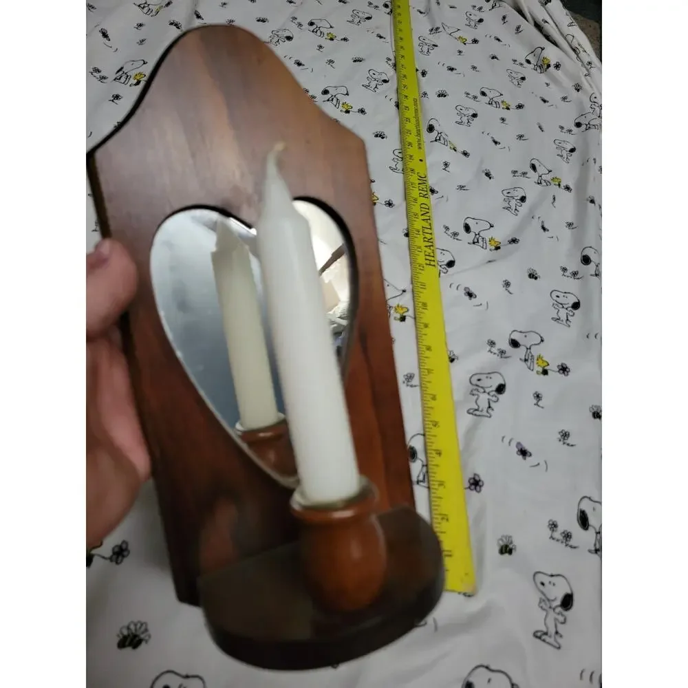Wood Cottage Core Heart Shape Mirror Wall Sconce Candle